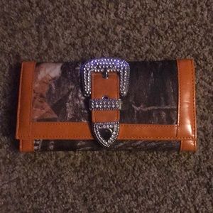NWT orange rhinestone camo wallet